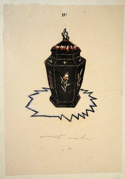 تصميم لجرة ، لوحة 3 ، كتاب 6 ، رسم توضيحي من "Wiener Werkstatte Mode 191415" ، حانة. إدوارد كوسماك ، فيينا ، 1914-1915 (لينوكوت ملون باليد) بواسطة البخيل بيكي